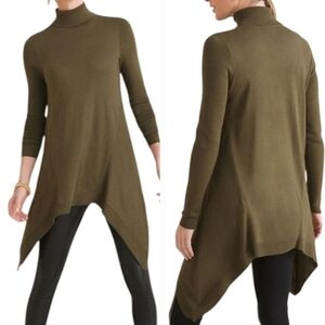 Chico's Ambered Olive Turtleneck Feather Weight Asymetrical Sweater Plus Size 2X